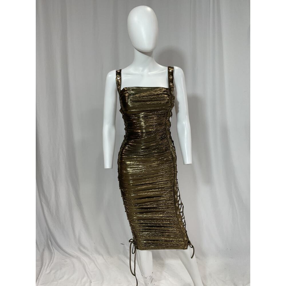 Bronx And Banco 'Mimi' Gold Gold Midi Dress Size XS - Picture 2 of 3